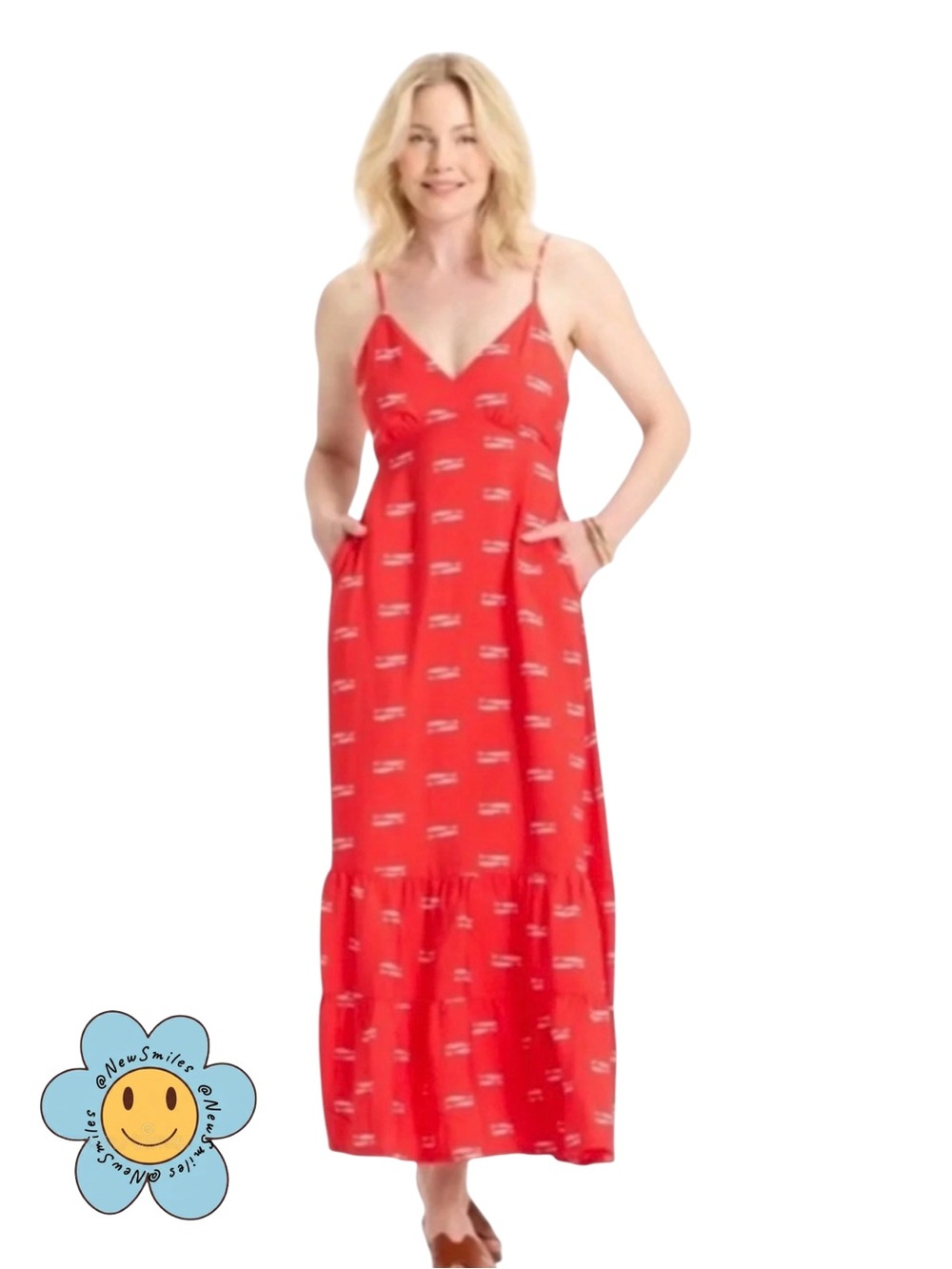 a new day ~Red Maxi Dress w/ Little White Fish ~ Adjustable Straps ~ Open Back